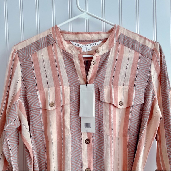 Veronica Beard Blush Stripe Makua Button Down Midi Dress In Blush NWT - Picture 10 of 15